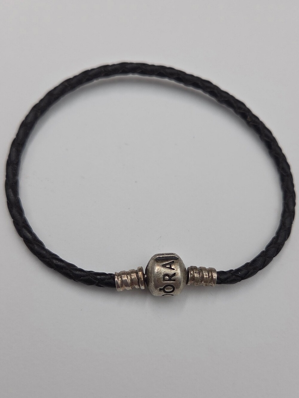 Pandora Sterling Silver Leather Charm Bracelet 7.5"
